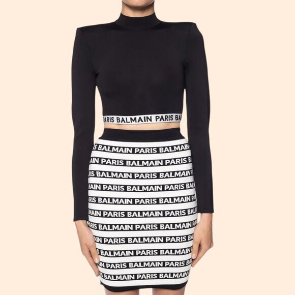 Balmain Knit Logo Crop Top - Picture 1 of 8